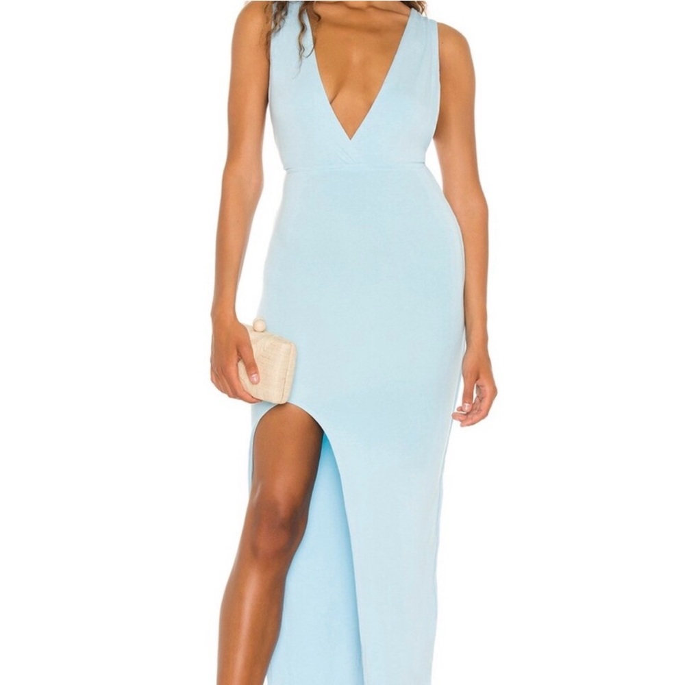 Revolve Erika Deep V Jersey Maxi in Baby Blue